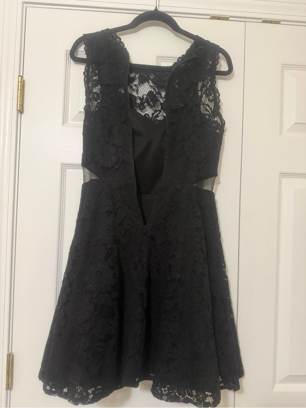 Xscape Black Lace Mini Dress with Cutout Waist